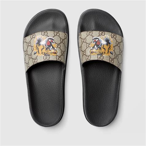 mens gucci slides with tiger|Gucci tiger slide goat.